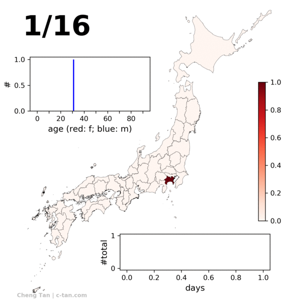 Visual COVID19 distribution in Japan.